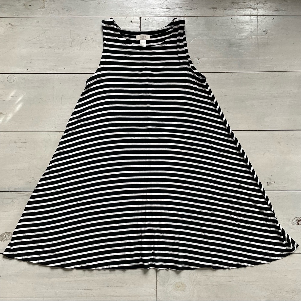 Loft Outlet Sleeveless Black White Striped Stretch Knit Dress A-Line Midi Size S